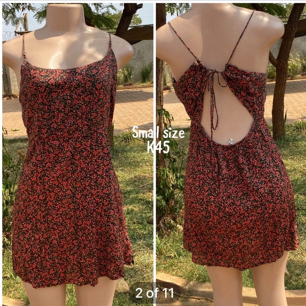 Free People Backless Floral Dress - Black and Red